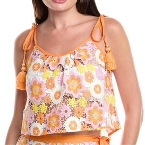 NWT Ramy Brook Katie Floral Embroidery Crochet Crop Top Size Large $195